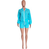 Women's Fashionable casual long sleeve sun protection Hooded Top and Shorts set