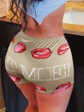 Women Knitting Shorts Lip Print Shorts