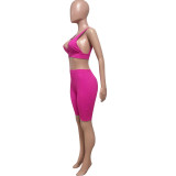Summer fashionable beach holidays casual ribbed solid color two-piece shorts set