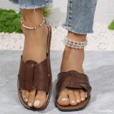 Summer Plus Size women's fashionable leather flip flops outdoor wear flat slippers