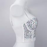 Women Nightclub Strapless Beaded diamond suspender top