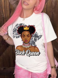 Women's round neck short-sleeved English printed T-shirt