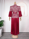 African Women lace print Formal Party Maxi Dress two-piece set