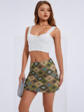 Women's print patchwork chic sexy trendy slim short skirt