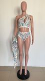 Summer sexy print three-piece swimsuit