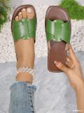 Summer Plus Size women's fashionable leather flip flops outdoor wear flat slippers