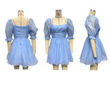 Women Solid retro bubble sleeve princess dress