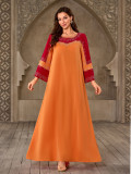 Women Muslim Dubai Robe Beaded Round Neck Dress
