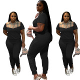 Women's spring and summer fashionable print short-sleeved two-piece trousers set