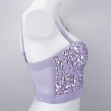 Women Nightclub Strapless Beaded diamond suspender top