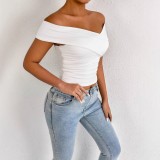 Summer women's fashion cross off shoulder strapless slim top
