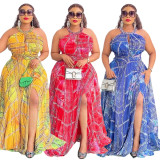Plus Size Women Off-shoulder Spring and Summer African Print Bubble Bead Maxi Dress