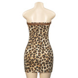 Spring sexy strapless belted leopard print bodycon Dress