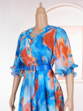 Plus Size African Women V-neck Print Dress