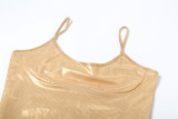 Spring Summer women's sexy see-through high waist slim solid color strap dress