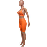 Summer fashionable beach holidays casual ribbed solid color two-piece shorts set