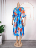 Plus Size African Women V-neck Print Dress