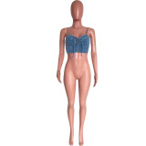 Women's tight fitting V-neck Denim lace-up sexy strap top