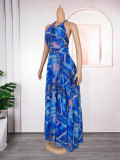 Plus Size Women Off-shoulder Spring and Summer African Print Bubble Bead Maxi Dress