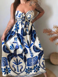 Women's summer strapless printed long chic dress