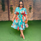 Plus Size African Women V-neck Print Dress