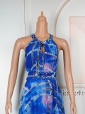 Plus Size Women Off-shoulder Spring and Summer African Print Bubble Bead Maxi Dress