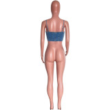 Women's tight fitting V-neck Denim lace-up sexy strap top