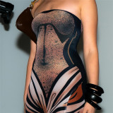 Women sexy Strapless Backless Print Maxi Dress