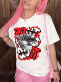 Women's round neck short-sleeved English printed T-shirt