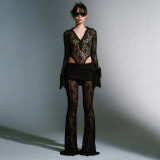 Women Sexy See-Through Lace Patchwork Trousers