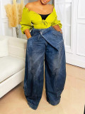 Wide leg women's denim pants