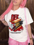 Women's round neck short-sleeved English printed T-shirt