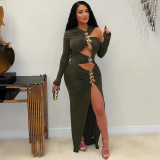 Fashionable Solid Color Slim sexy hollow slit long dress