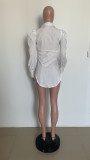 Fashionable sexy solid long sleeve single-breasted V-neck white irregular shirt