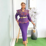 Plus Size African Women print dress two-piece set