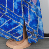 Plus Size Women Off-shoulder Spring and Summer African Print Bubble Bead Maxi Dress