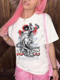 Women's round neck short-sleeved English printed T-shirt