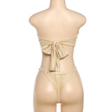 Women Spring Summer Sexy Lace-Up Strapless Vest Basic Briefs Two Pieces