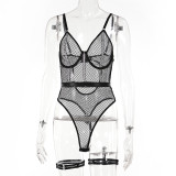 Women Mesh Underwire Lace See-Through Sexy Basic Bodysuit Sexy Lingerie