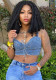 Women's tight fitting V-neck Denim lace-up sexy strap top