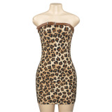 Spring sexy strapless belted leopard print bodycon Dress
