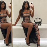 Women sexy Strapless Backless Print Maxi Dress