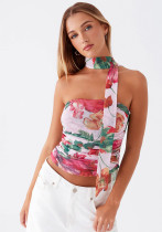 Women's summer contrasting printed sleeveless strapless slim vest top