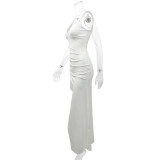 Women's sexy high slit deep V neck slim chic strap dress