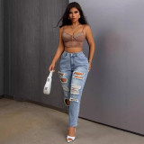 Women's slim fit ripped tight denim pants