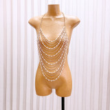 Women hollow backless Halter Neck beaded body chain