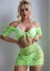 Short-sleeved off shoulder sexy mesh lace-up skirt set bright color lingerie