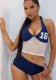 Fashion women's halter neck print patchwork sexy two piece shorts set
