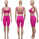 Summer fashionable beach holidays casual ribbed solid color two-piece shorts set