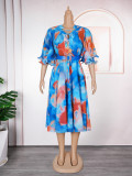 Plus Size African Women V-neck Print Dress